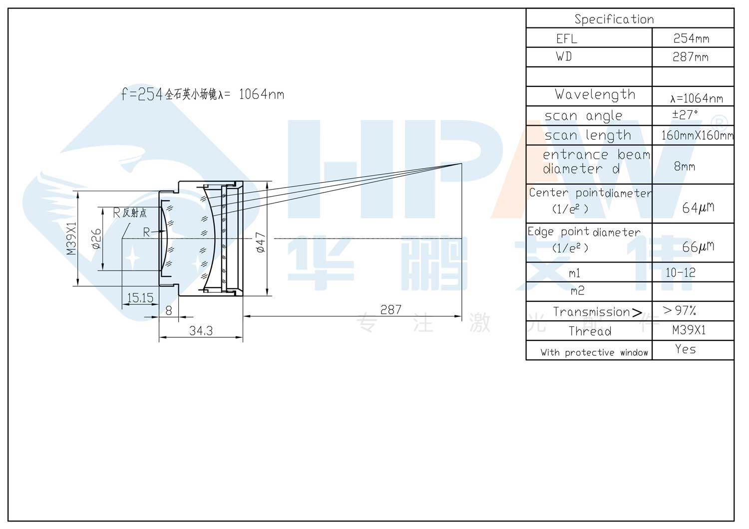 F254小全石英場鏡1064直徑47圖